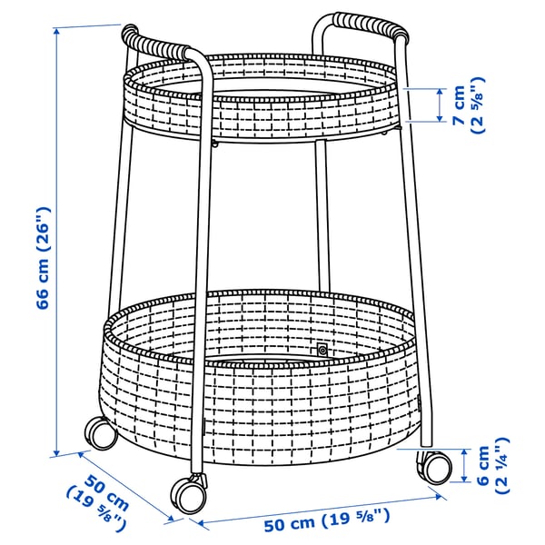 LUBBAN trolley table with storage, rattan/anthracite, 50x50 cm