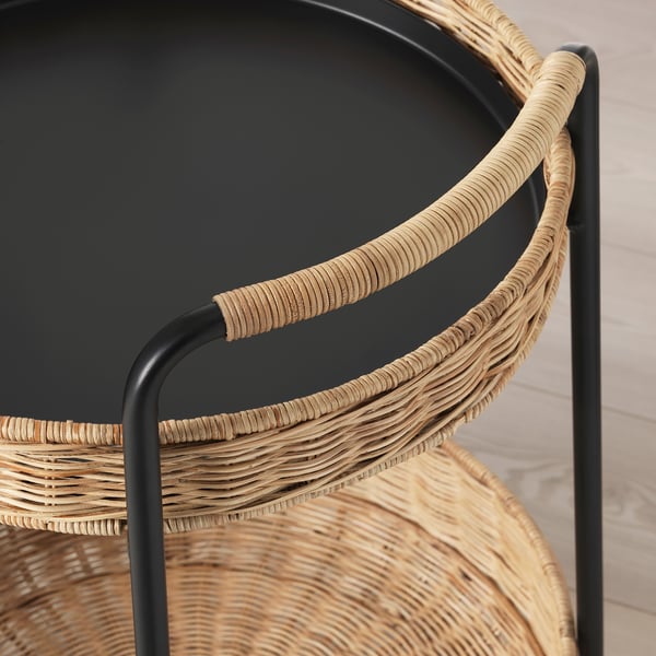 LUBBAN trolley table with storage, rattan/anthracite, 50x50 cm