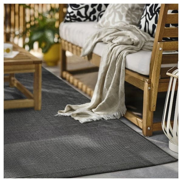 Ikea LUFTFARTYG - Flat woven rug int/east, black/ striped,200x300 cm