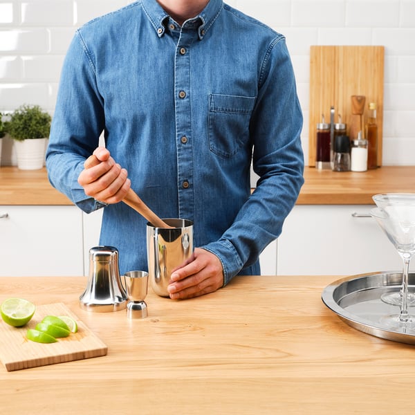 LUFTTÄT - LUFTTÄT 3-piece bar set, stainless steel/wood