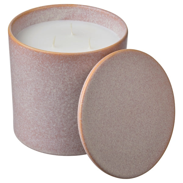 LUGNARE - Scented candle in ceramic jar w lid, Jasmine/pink, 60 hr