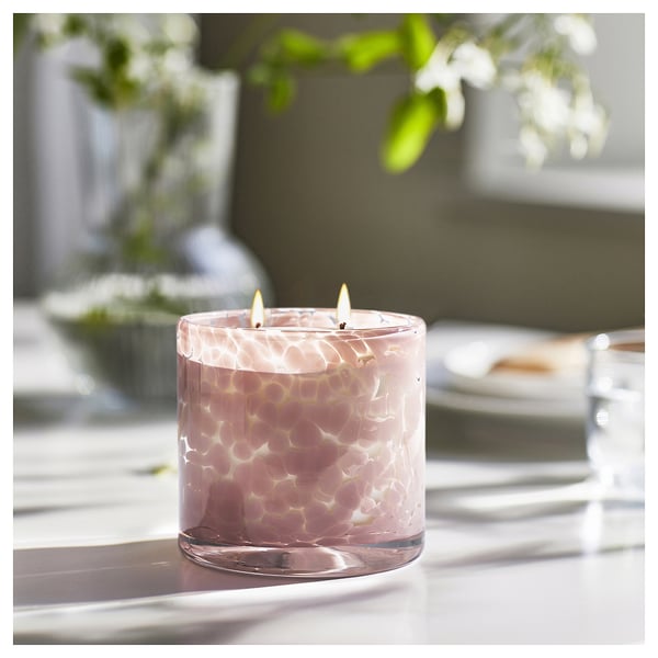 LUGNARE scented candle in glass, 2 wicks, Jasmine/light pink, 50 hr