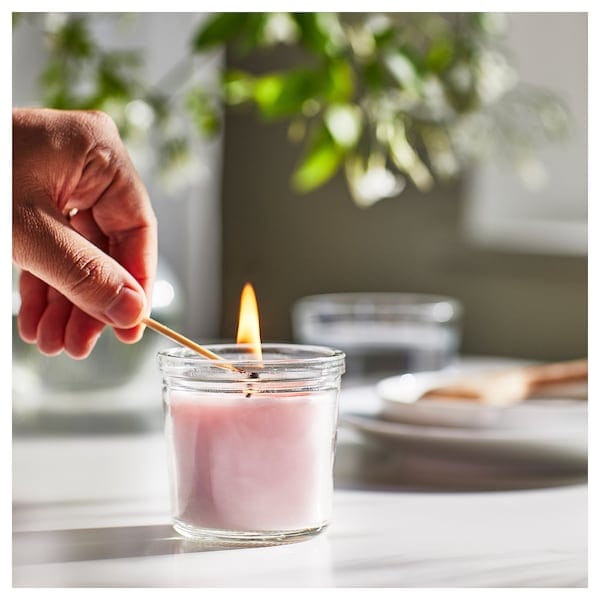 Ikea LUGNARE - Scented candle in glass, Jasmine/pink, 20 hr