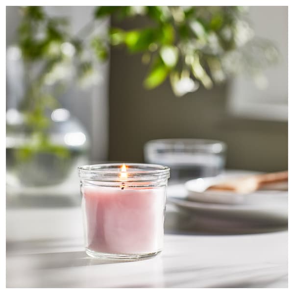 Ikea LUGNARE - Scented candle in glass, Jasmine/pink, 20 hr