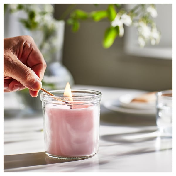 LUGNARE scented candle in glass, Jasmine/pink, 40 hr