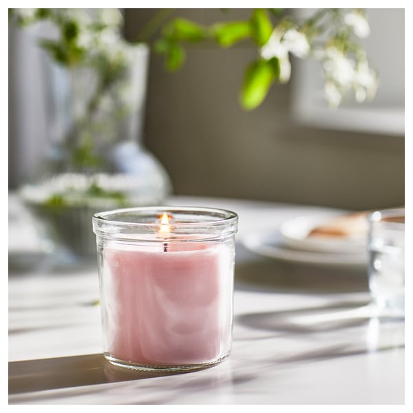 LUGNARE scented candle in glass, Jasmine/pink, 40 hr