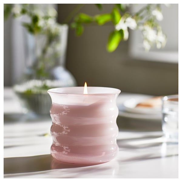 LUGNARE scented candle in glass, Jasmine/pink, 50 h