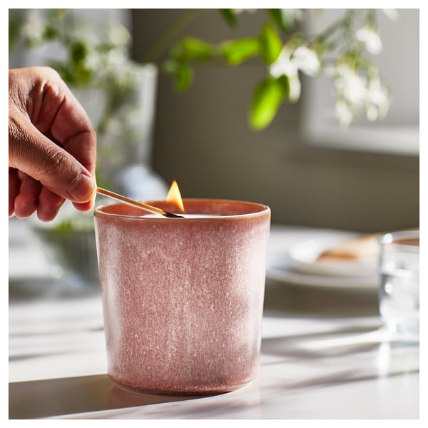 LUGNARE scented candle in ceramic jar, Jasmine/pink, 50 hr