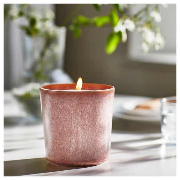 LUGNARE scented candle in ceramic jar, Jasmine/pink, 50 hr