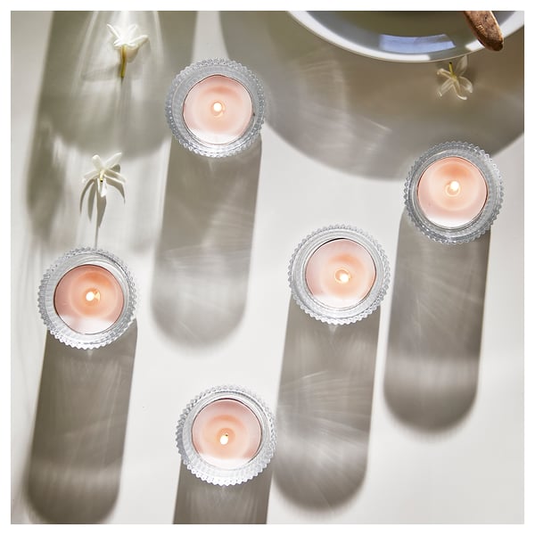 LUGNARE scented tealight, Jasmine/pink, 3.5 hr, 30 pack