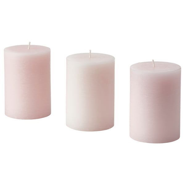 LUGNARE scented pillar candle, Jasmine/pink, 30 hr, 3 pack