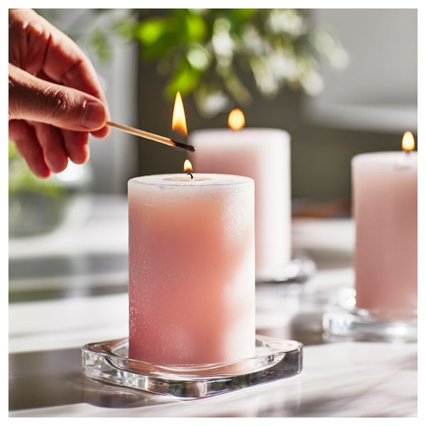 LUGNARE scented pillar candle, Jasmine/pink, 30 hr, 3 pack