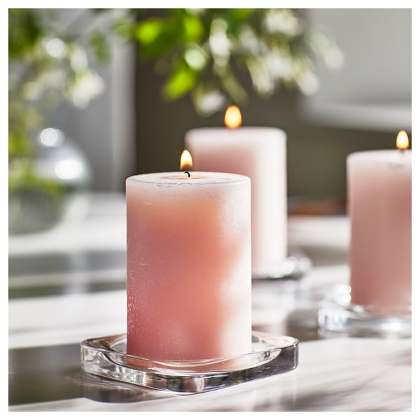 LUGNARE scented pillar candle, Jasmine/pink, 30 hr, 3 pack