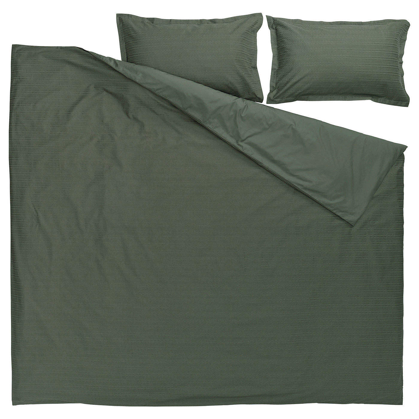 LUKTVICKER duvet cover and 2 pillowcases, dark green, 240x220/50x80 cm