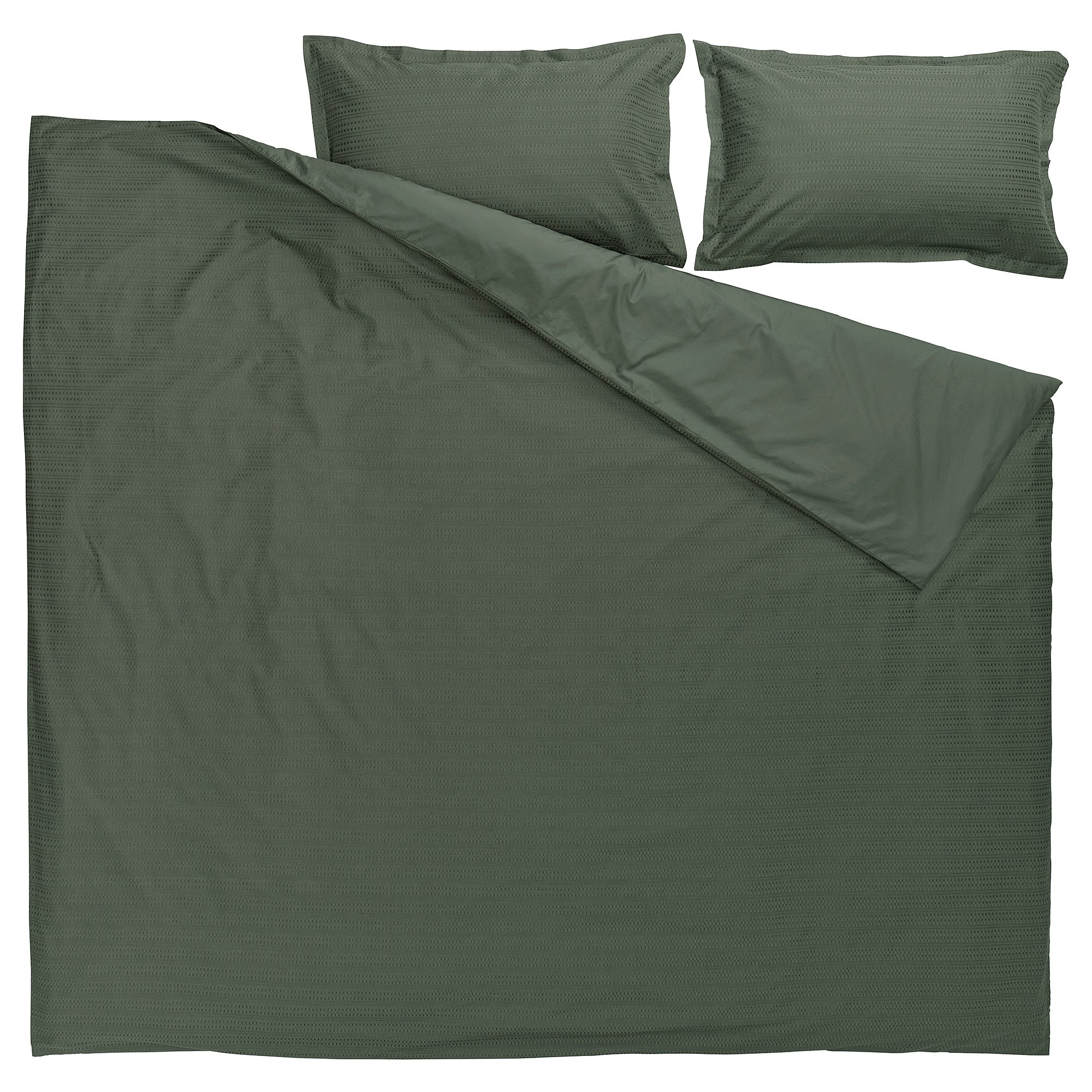 LUKTVICKER duvet cover and 2 pillowcases, dark green, 240x220/50x80 cm