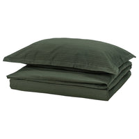 LUKTVICKER duvet cover and pillowcase, dark green, 150x200/50x80 cm