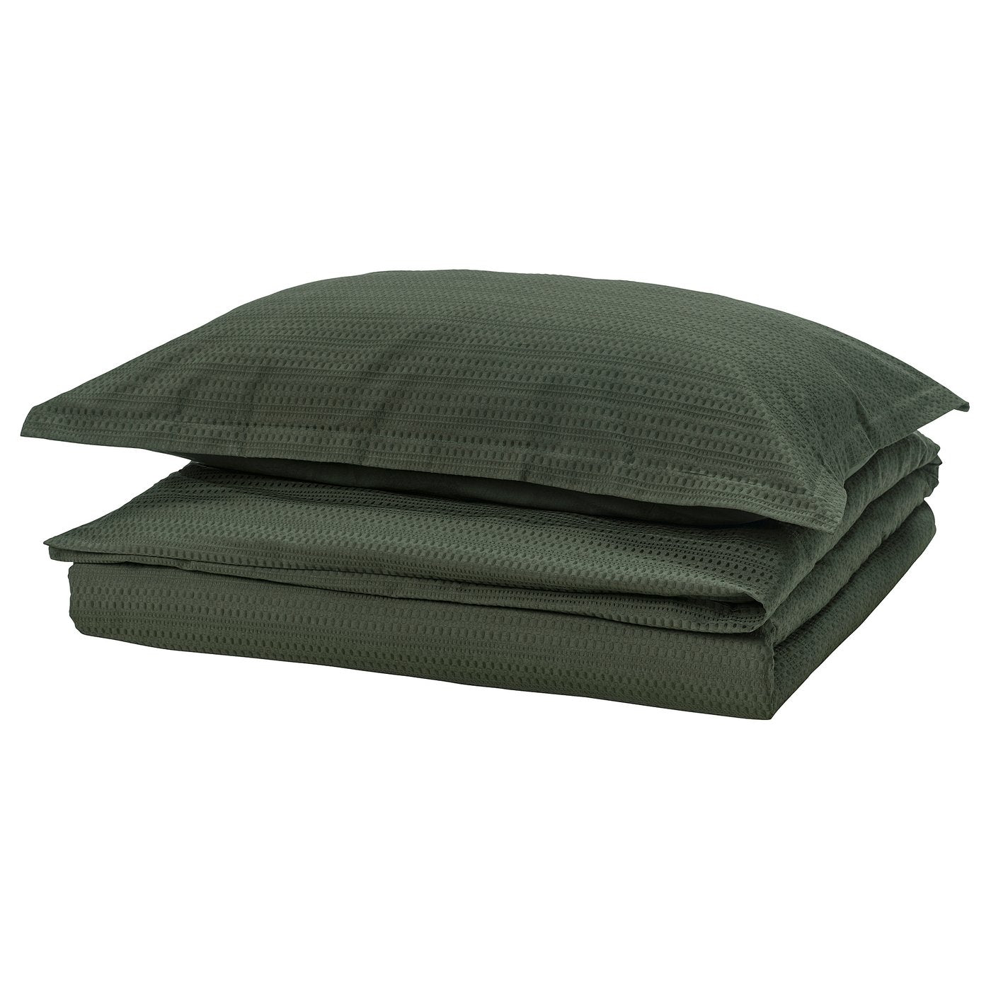 LUKTVICKER duvet cover and pillowcase, dark green, 150x200/50x80 cm
