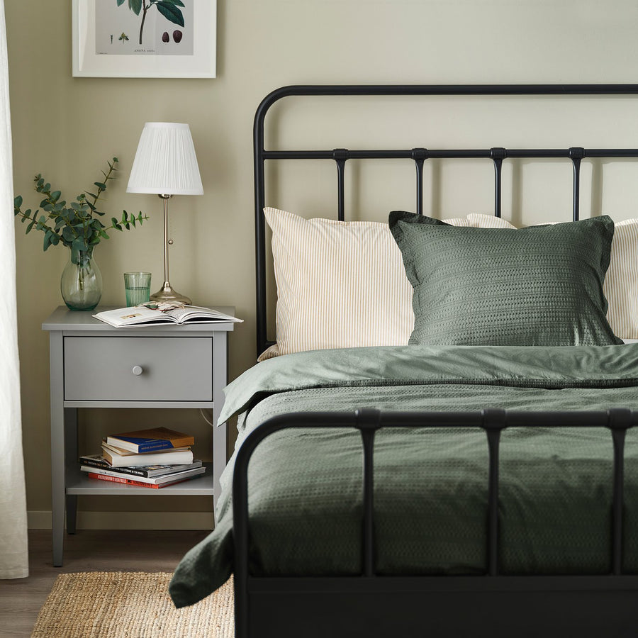 LUKTVICKER duvet cover and pillowcase, dark green, 150x200/50x80 cm
