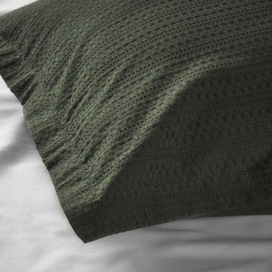 LUKTVICKER duvet cover and pillowcase, dark green, 150x200/50x80 cm