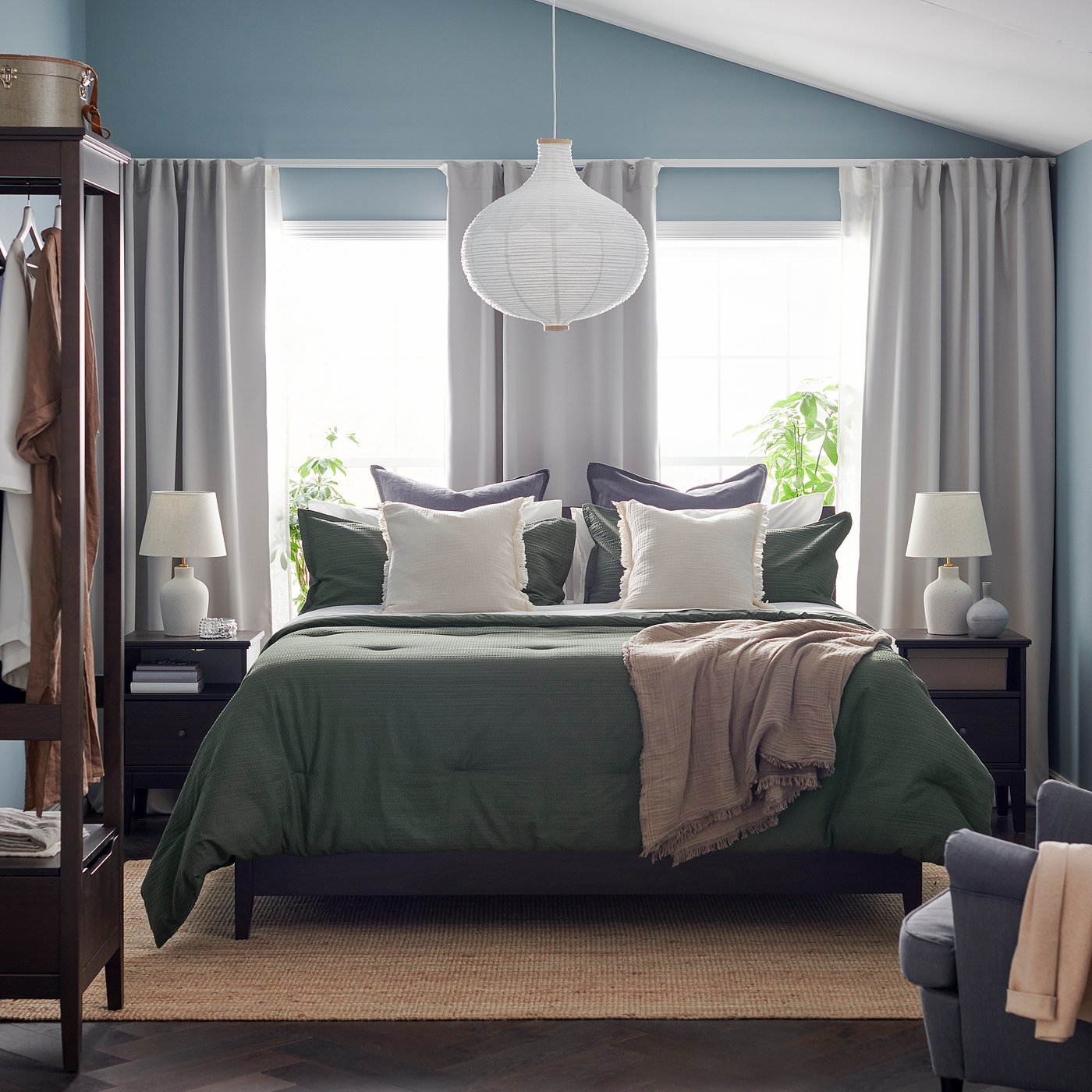 LUKTVICKER comforter set, green, 240x220/50x80 cm
