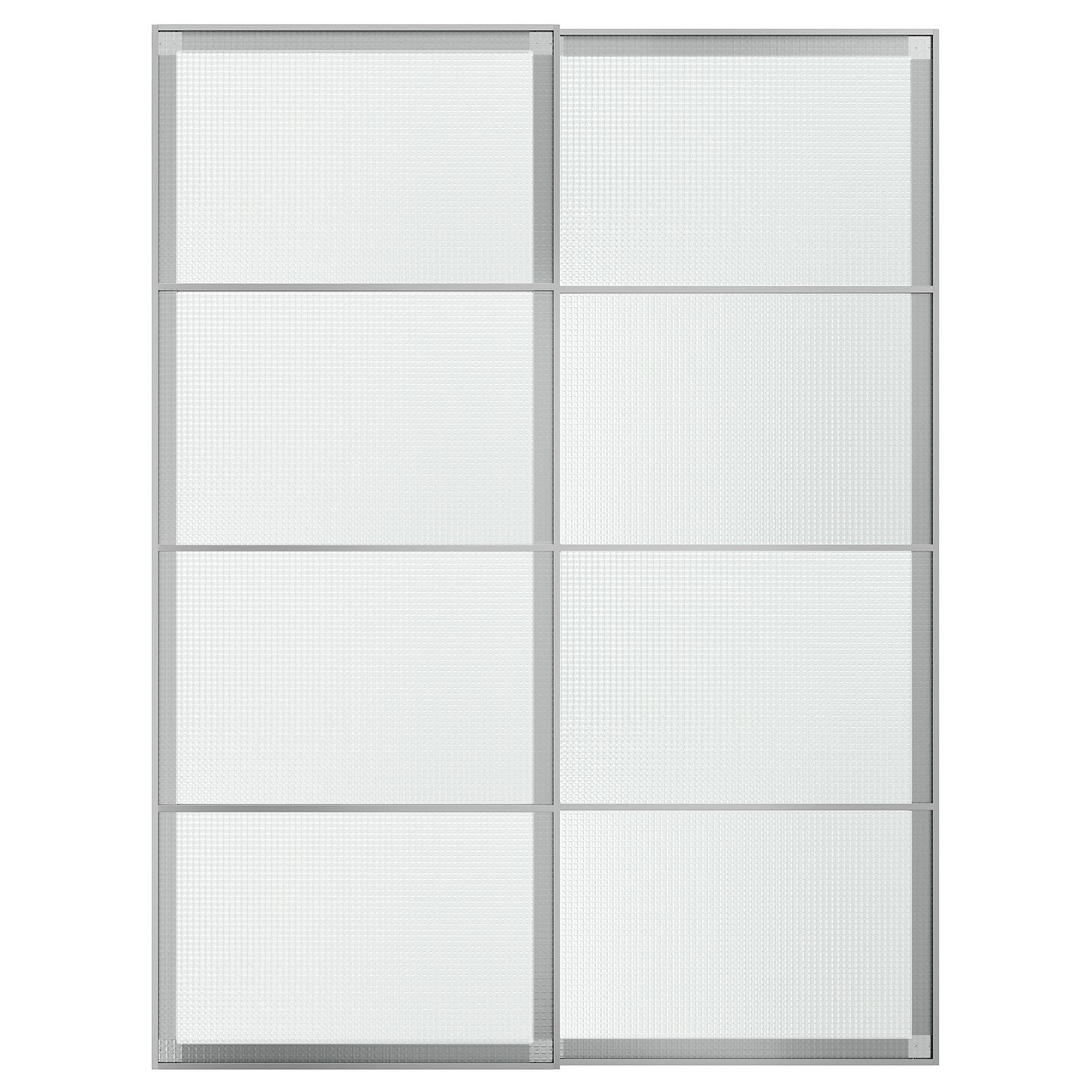 LUNDBRÄSMA pair of sliding doors, aluminium/checkered glass, 150x201 cm
