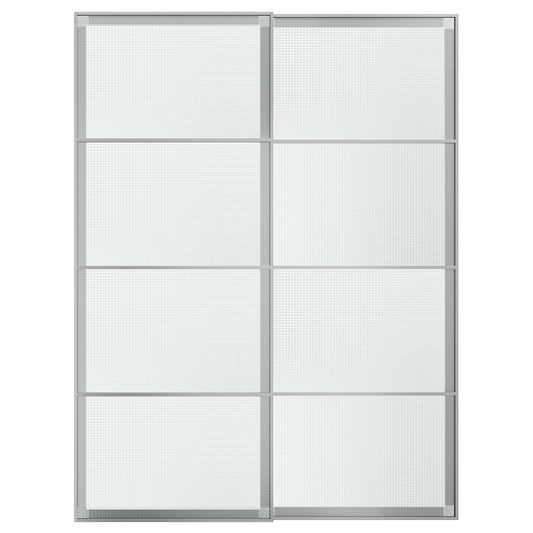 LUNDBRÄSMA pair of sliding doors, aluminium/checkered glass, 150x201 cm