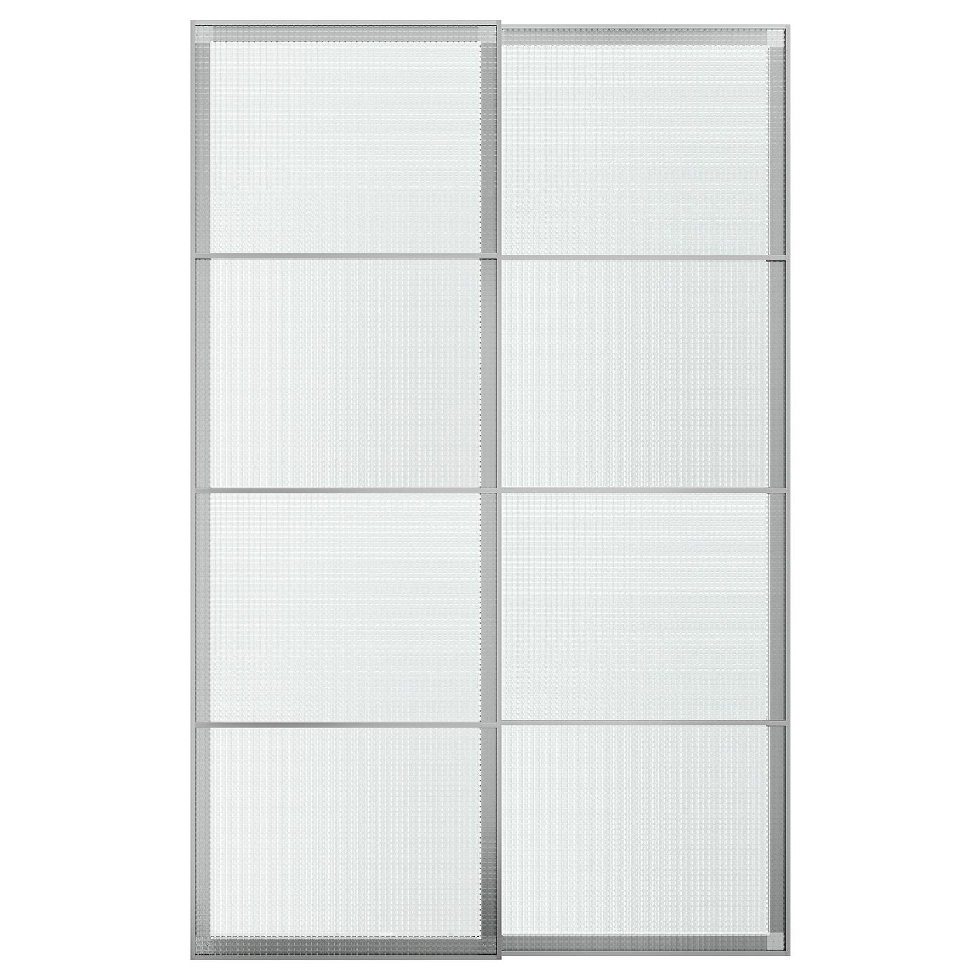 LUNDBRÄSMA pair of sliding doors, aluminium/checkered glass, 150x236 cm