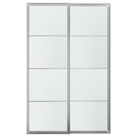 LUNDBRÄSMA pair of sliding doors, aluminium/checkered glass, 150x236 cm
