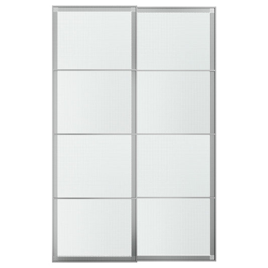 LUNDBRÄSMA pair of sliding doors, aluminium/checkered glass, 150x236 cm