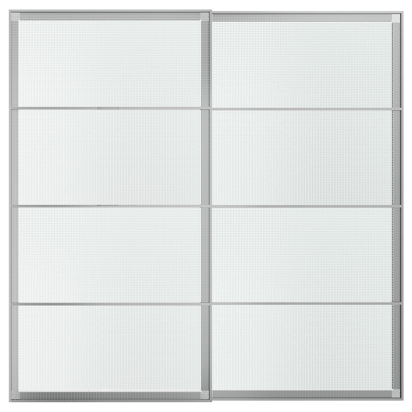 LUNDBRÄSMA pair of sliding doors, aluminium/checkered glass, 200x201 cm
