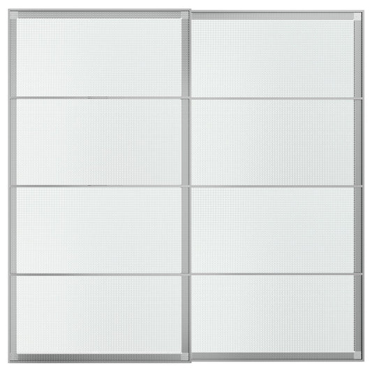 LUNDBRÄSMA pair of sliding doors, aluminium/checkered glass, 200x201 cm