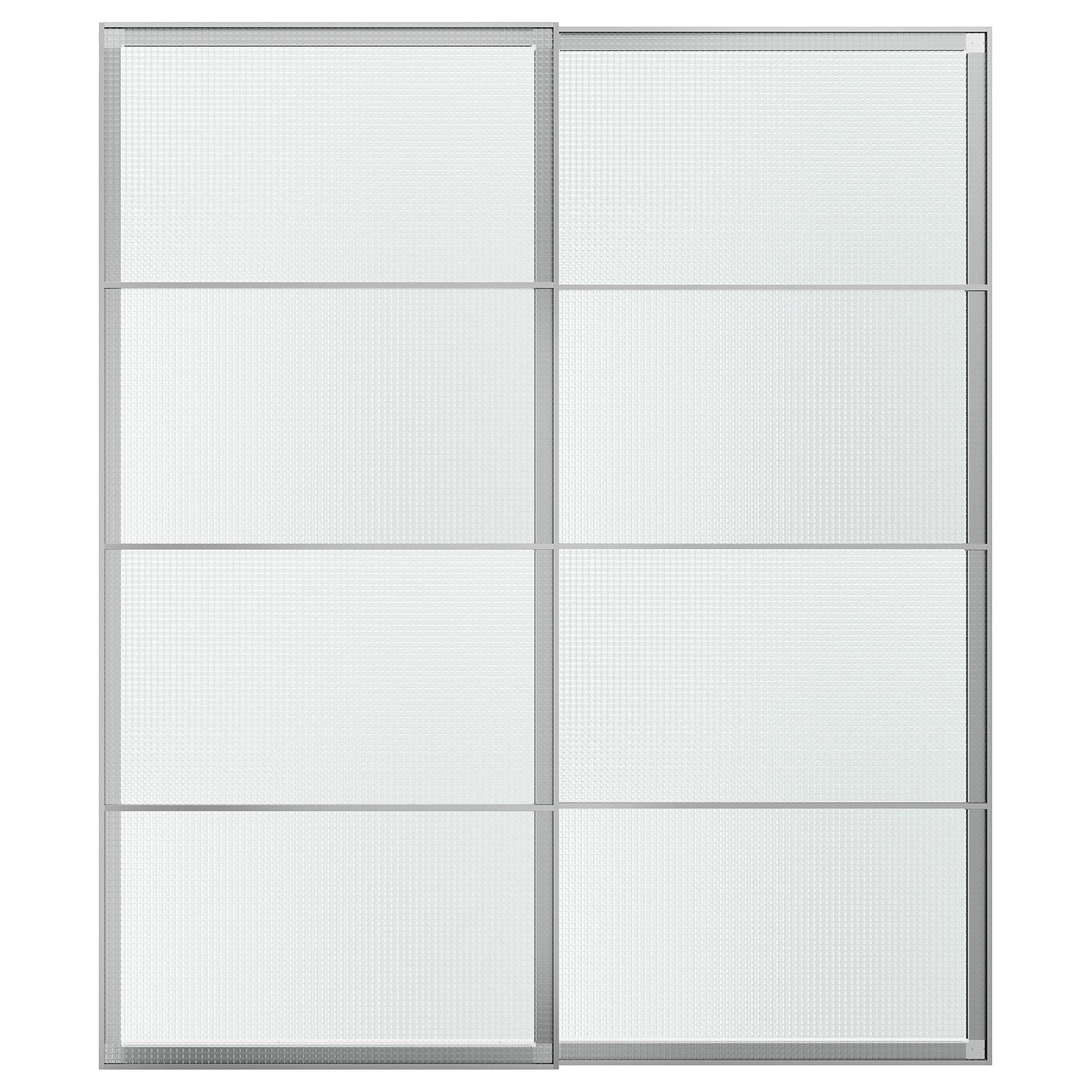 LUNDBRÄSMA pair of sliding doors, aluminium/checkered glass, 200x236 cm