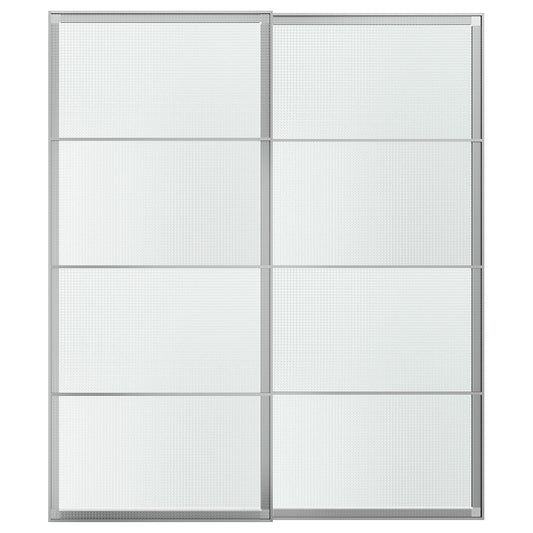LUNDBRÄSMA pair of sliding doors, aluminium/checkered glass, 200x236 cm