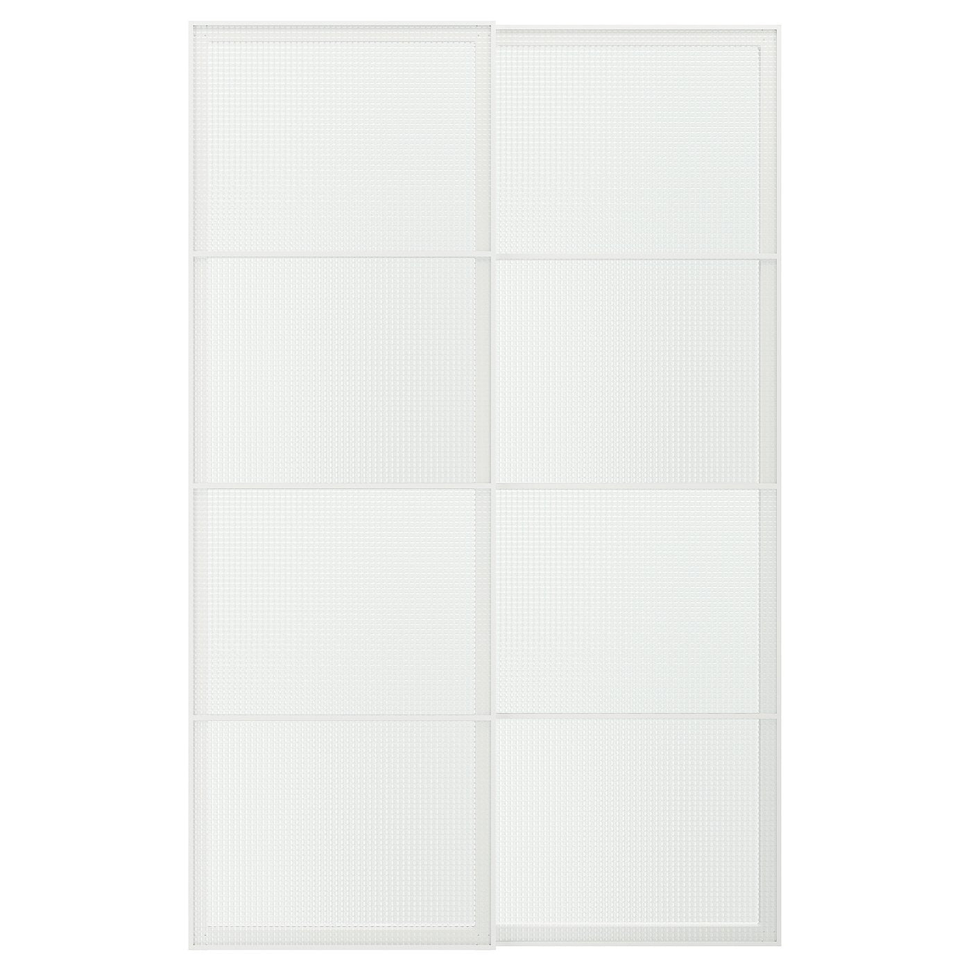 LUNDBRÄSMA pair of sliding doors, white/checkered glass, 150x236 cm