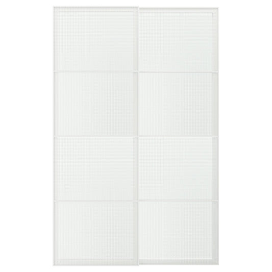 LUNDBRÄSMA pair of sliding doors, white/checkered glass, 150x236 cm