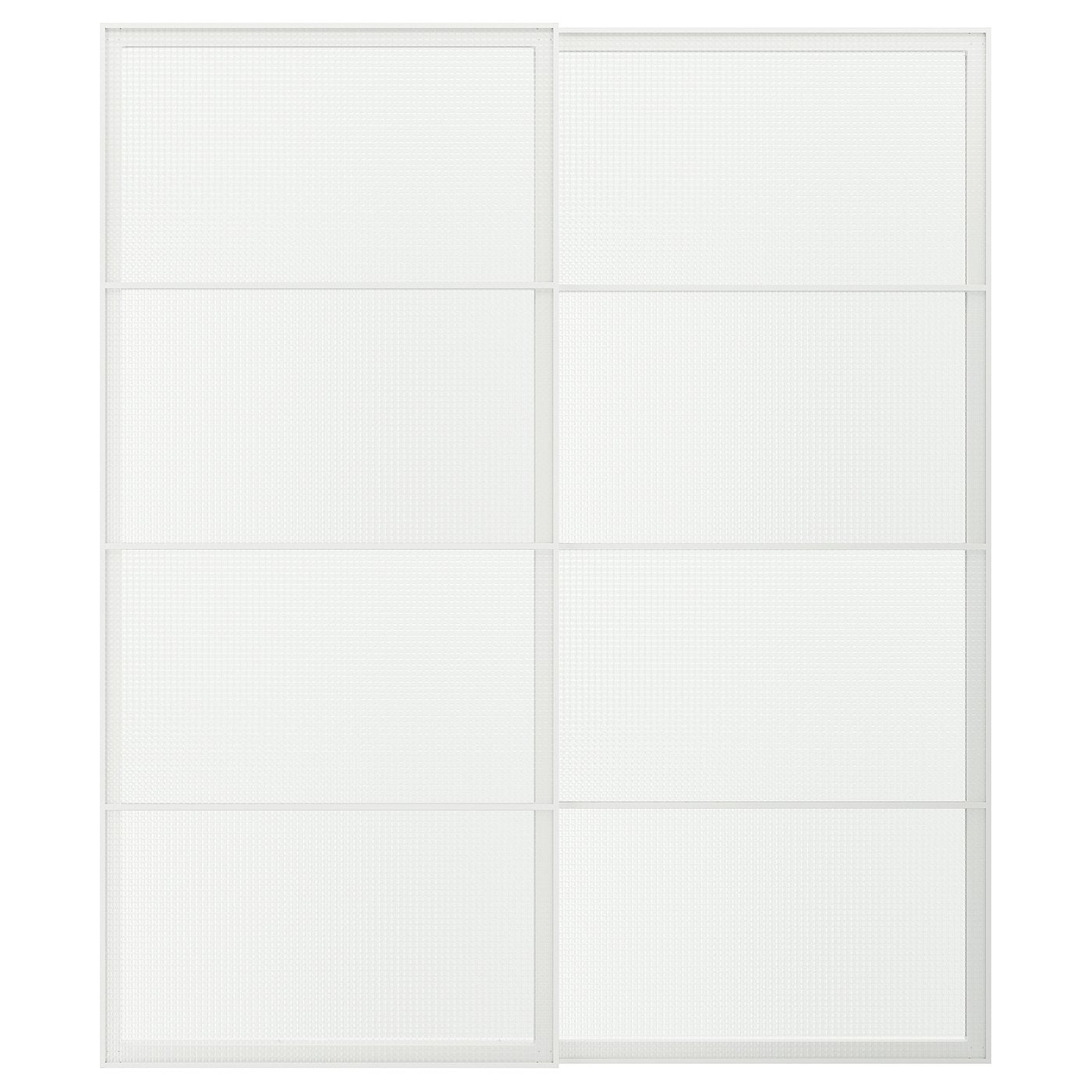 LUNDBRÄSMA pair of sliding doors, white/checkered glass, 200x236 cm