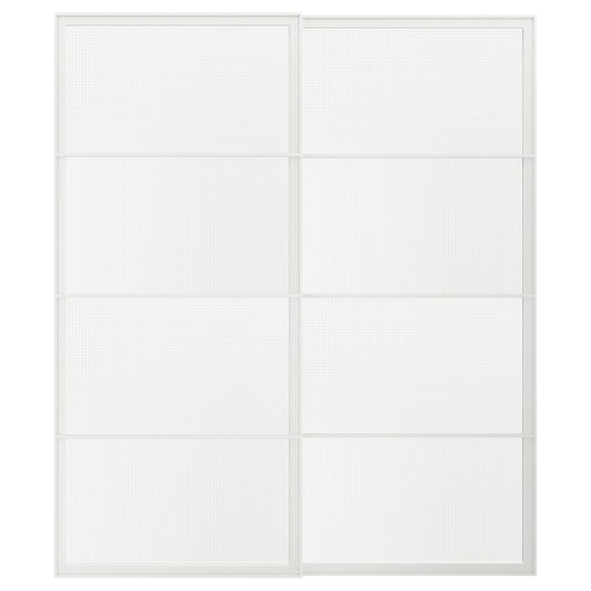 LUNDBRÄSMA pair of sliding doors, white/checkered glass, 200x236 cm