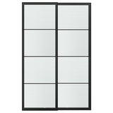 LUNDBRÄSMA pair of sliding doors, black/checkered glass, 150x236 cm