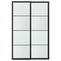 LUNDBRÄSMA pair of sliding doors, black/checkered glass, 150x236 cm