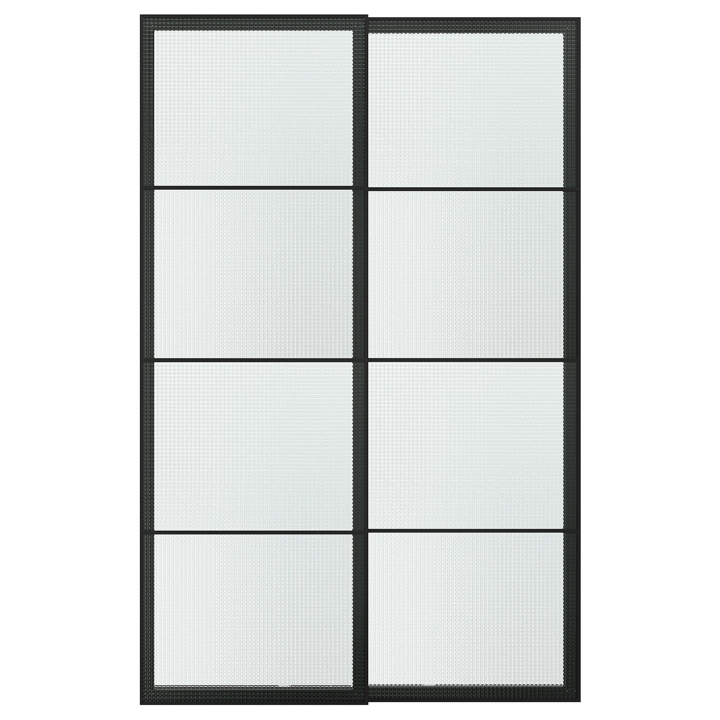 LUNDBRÄSMA pair of sliding doors, black/checkered glass, 150x236 cm