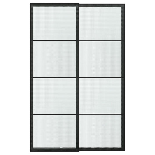 LUNDBRÄSMA pair of sliding doors, black/checkered glass, 150x236 cm