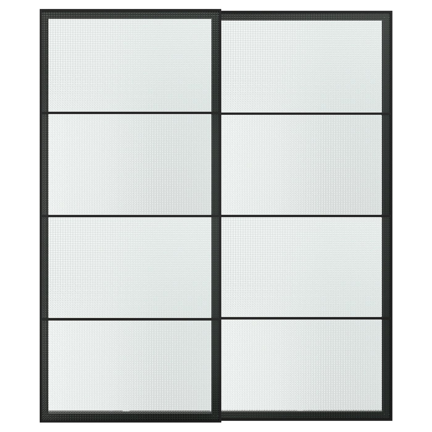 LUNDBRÄSMA pair of sliding doors, black/checkered glass, 200x236 cm