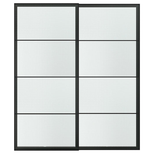 LUNDBRÄSMA pair of sliding doors, black/checkered glass, 200x236 cm