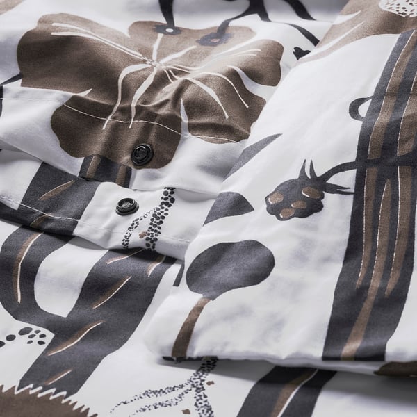 LUNDSKAFTING - LUNDSKAFTING Duvet cover and pillowcase, white/black/brown, 150x200/50x80 cm
