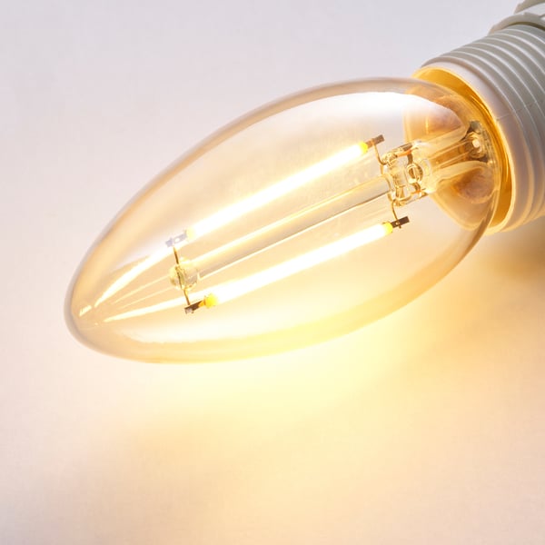LUNNOM LED bulb E14 210 lumen, dimmable/chandelier brown clear glass, 35 mm