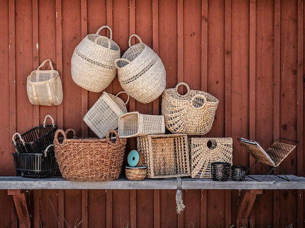 LUSTIGKURRE - Basket, natural water hyacinth/seagrass, 32x33x32 cm