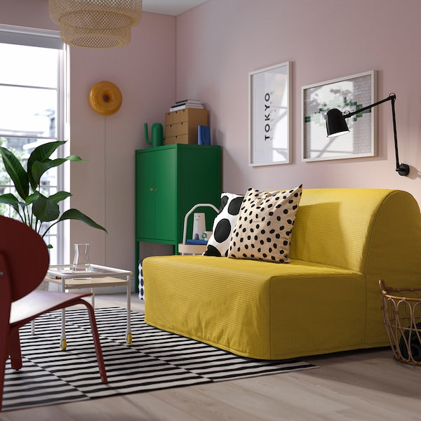 LYCKSELE LÖVÅS 2-seat sofa-bed, Vansbro yellow, 142x87x100 cm