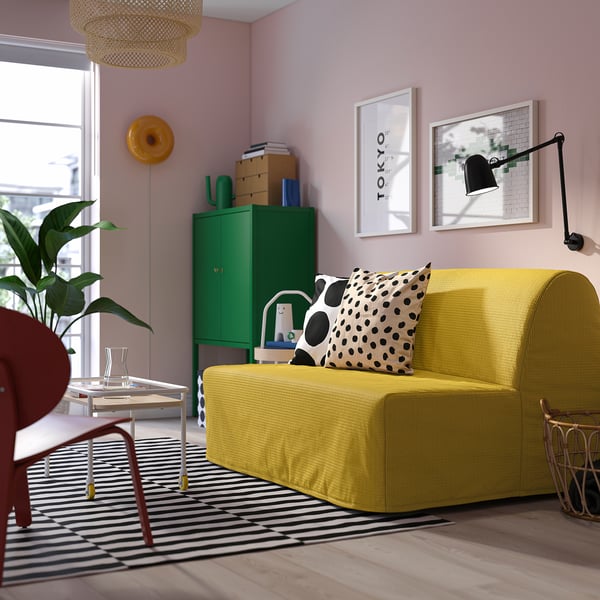 LYCKSELE LÖVÅS 2-seat sofa-bed, Vansbro yellow, 142x87x100 cm