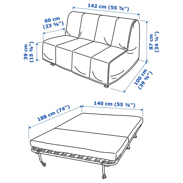 LYCKSELE MURBO 2-seat sofa-bed, Grindtorp multicolour, 142x87x100 cm