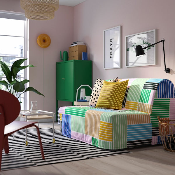 LYCKSELE MURBO 2-seat sofa-bed, Grindtorp multicolour, 142x87x100 cm